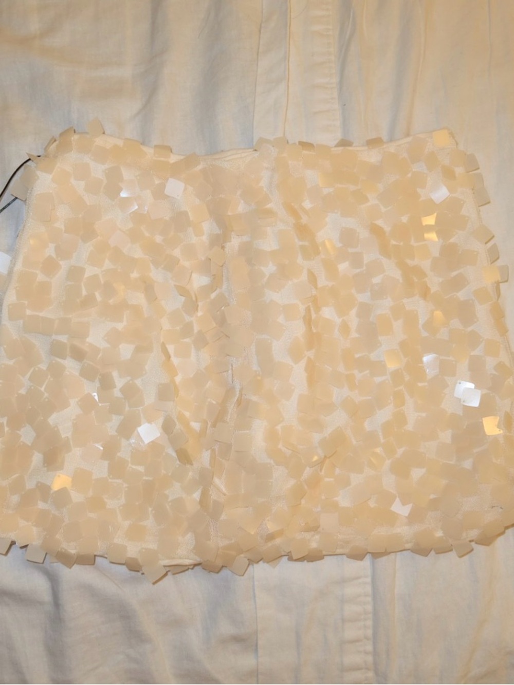 Fashion Nova Cream Mini Skirt with Square Sequin Overlay